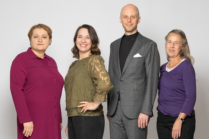Das Team des Schülerwettbewerbs (v. l. n. r.): Ulvija Hadzalic, Julia Widmayer, Andreas Schulz, Claudia Kornau